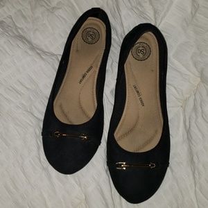 Black Suede Flats with Gold Bar